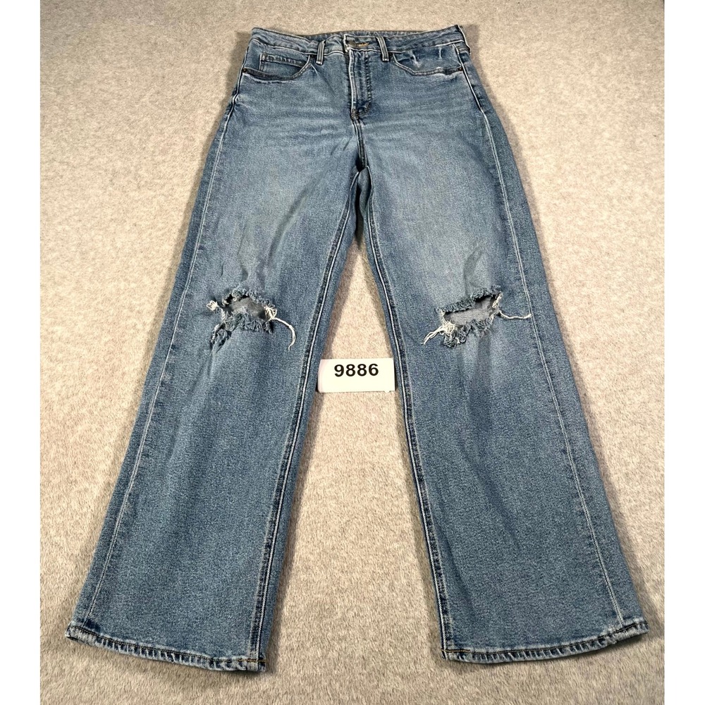 Old Navy Wide Leg Jeans Womens 8 Blue Denim Cotton Light Wash Stretch Distressed